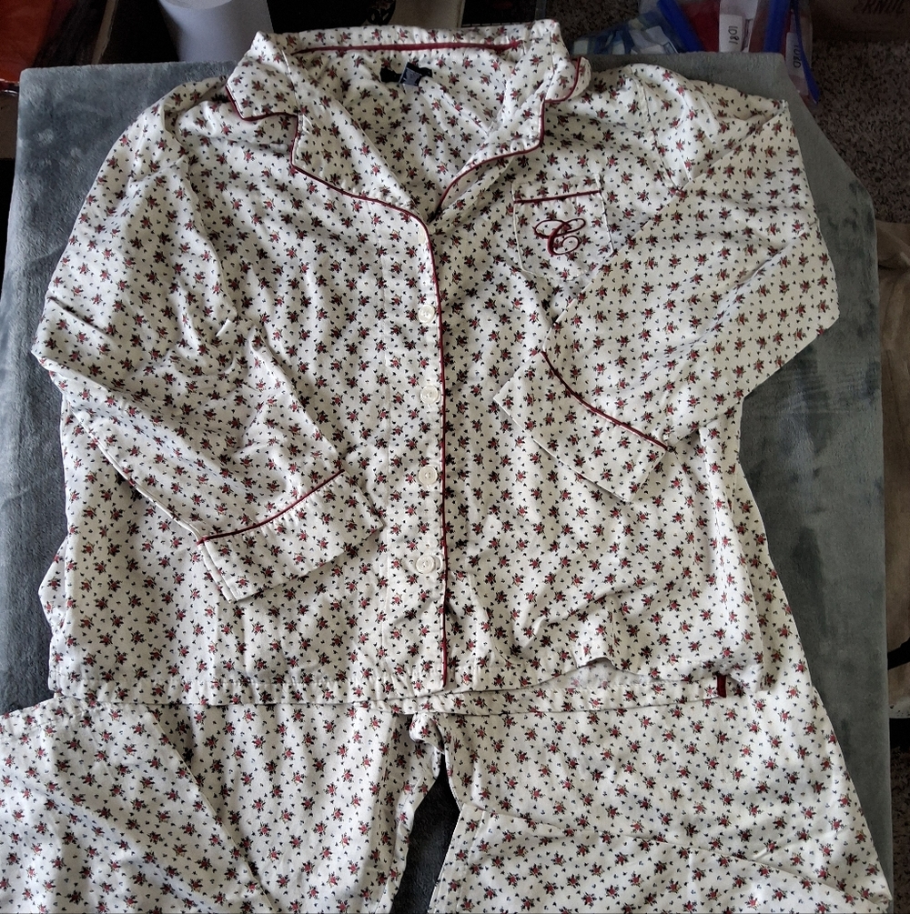Chaps Pajama Set Womens XXL‎ White Floral Hudson Valley Top Pants Monogramed Set